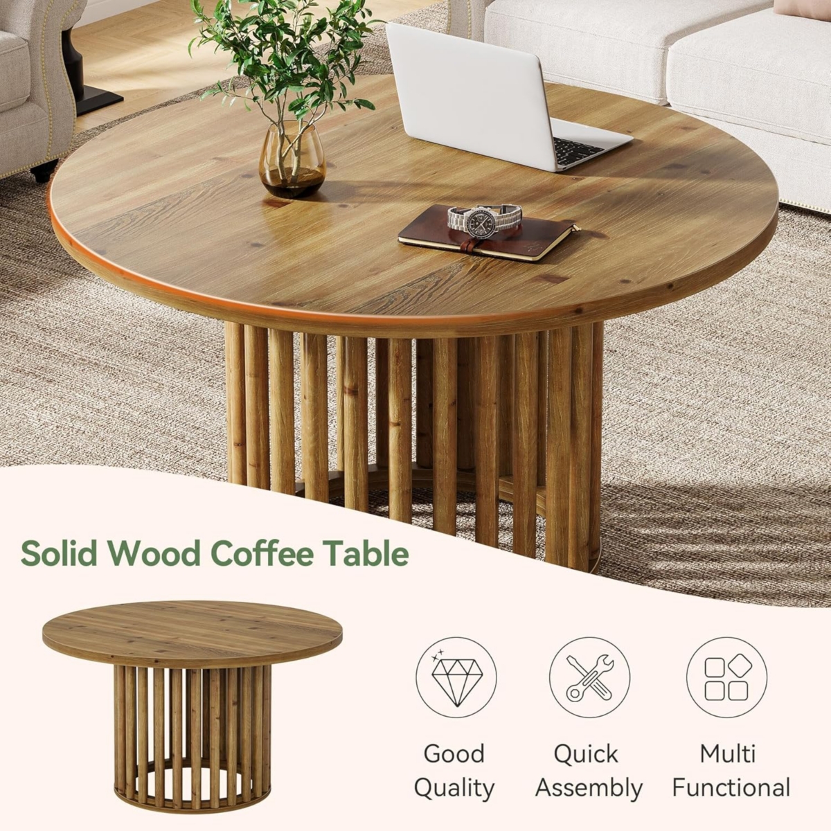 Tribesigns Farmhouse Coffee Table, 47-Inch Wood Center Table with Storage Shelf, 2-Tier Rectangle Cocktail Tea Table with Sturdy Frame for Living Room