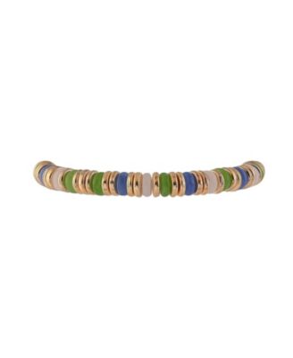 Gold Tone and Multi Color Disc 2pc Stretch Bracelet Set