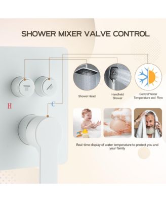 Wall-Mounted High-Pressure Shower System with Rain Shower Head and Temperature Display