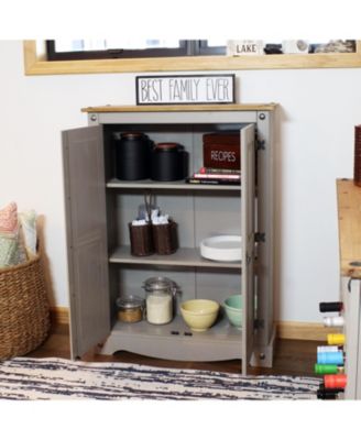 2-Door, 2-Shelf Accent Cupboard - Solid Pine - Gray - 43" H