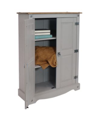 2-Door, 2-Shelf Accent Cupboard - Solid Pine - Gray - 43" H