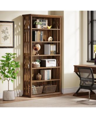 6-Tier Bookshelf Set of 2, 75-Inch Tall Bookcase, Large Bookshelves and Bookcases Freestanding Display Shelves, Wood Book Shelf for Living Room, Home Office, Bedroom, Brown