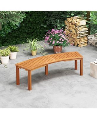 Outdoor Curved Acacia Wood Fire Pit Bench with Slatted Seat-1 Piece