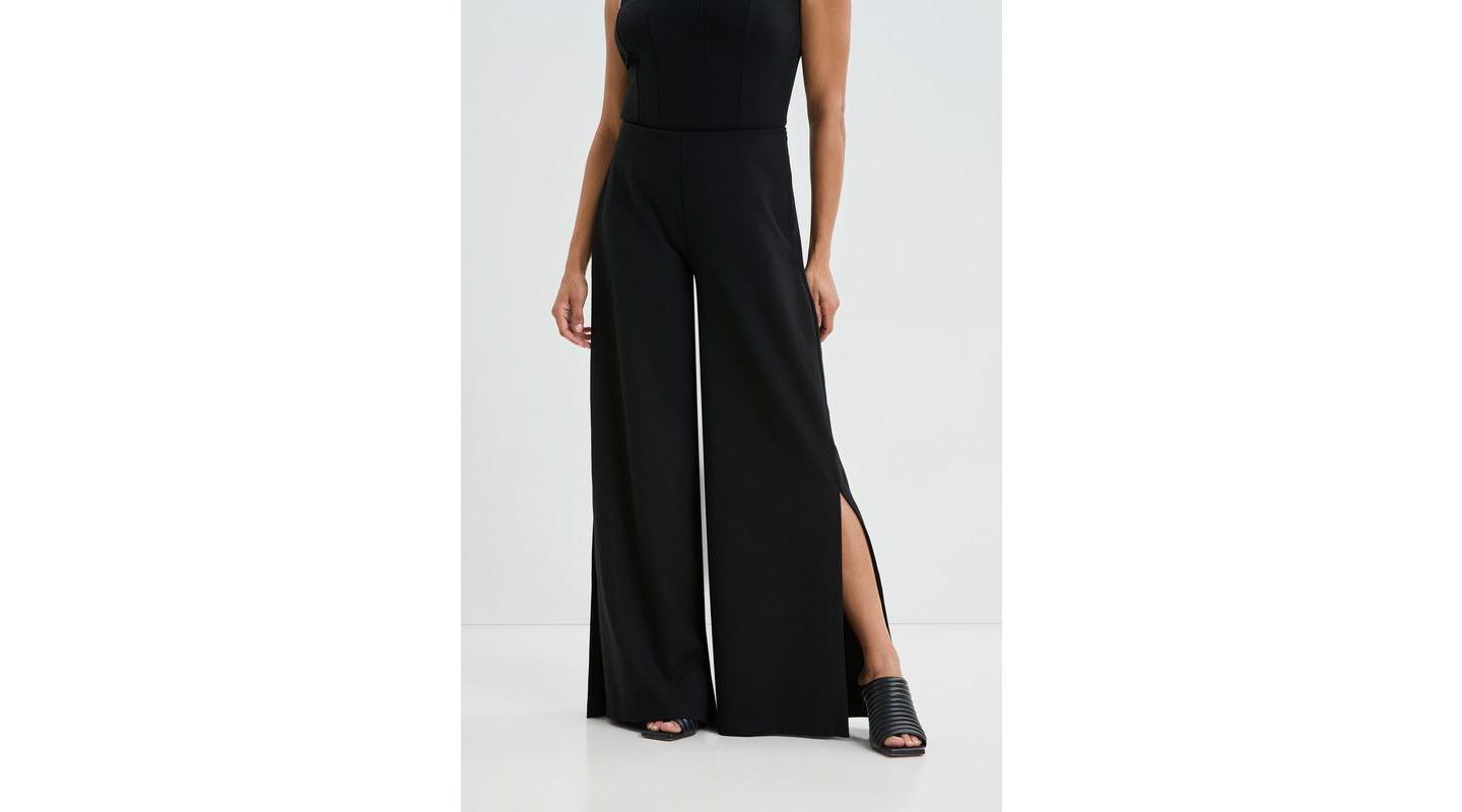 Женские брюки Marcella Lexington High-Waisted Wide-Leg Side-Slit Dress Pants, цвет: Чёрный — фото 3