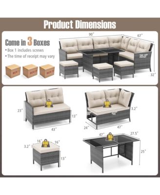 Set of 7 Dining Furniture Set PE Rattan Sectional Sofa Set Patio