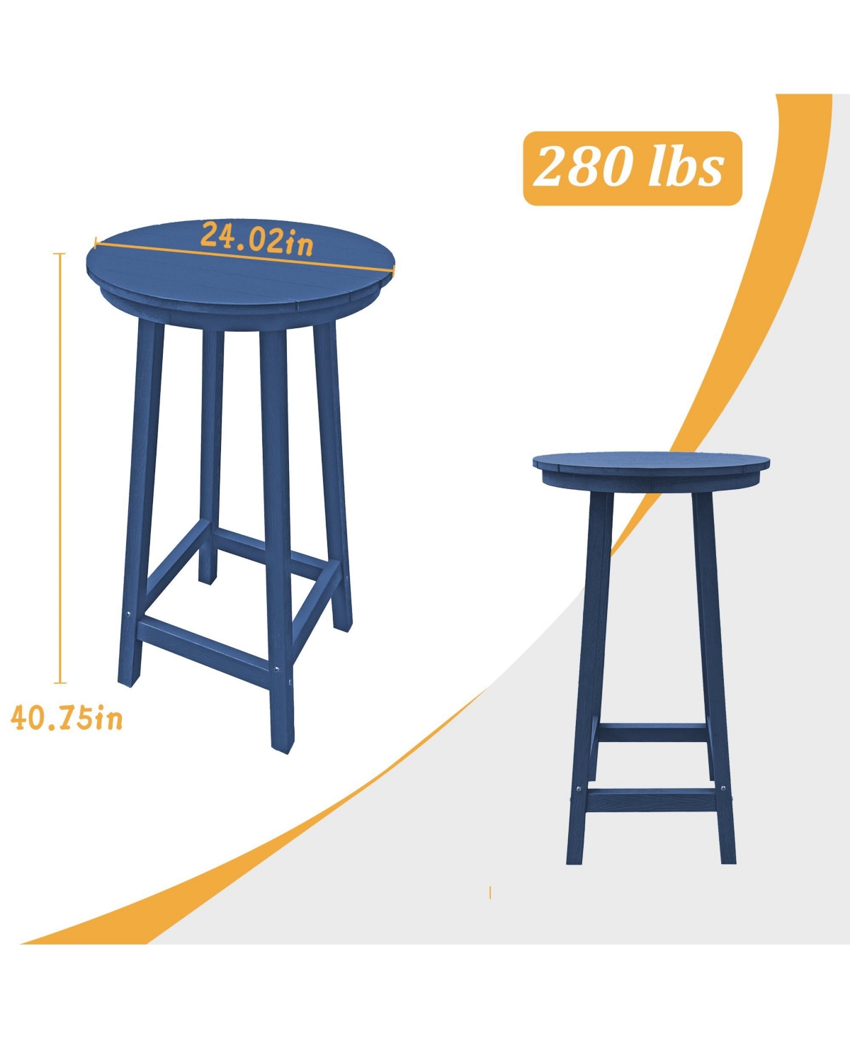 Outdoor Bar Table Bistro Round High Top Pub Cocktail for Paito Lawn Garden, Blue