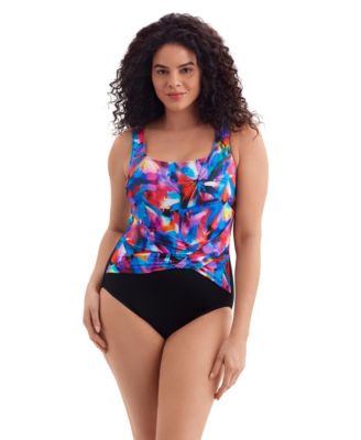 Women's Beaded Glam Twist Pull Sash Tank Long Torso One-Piece Swimsuit