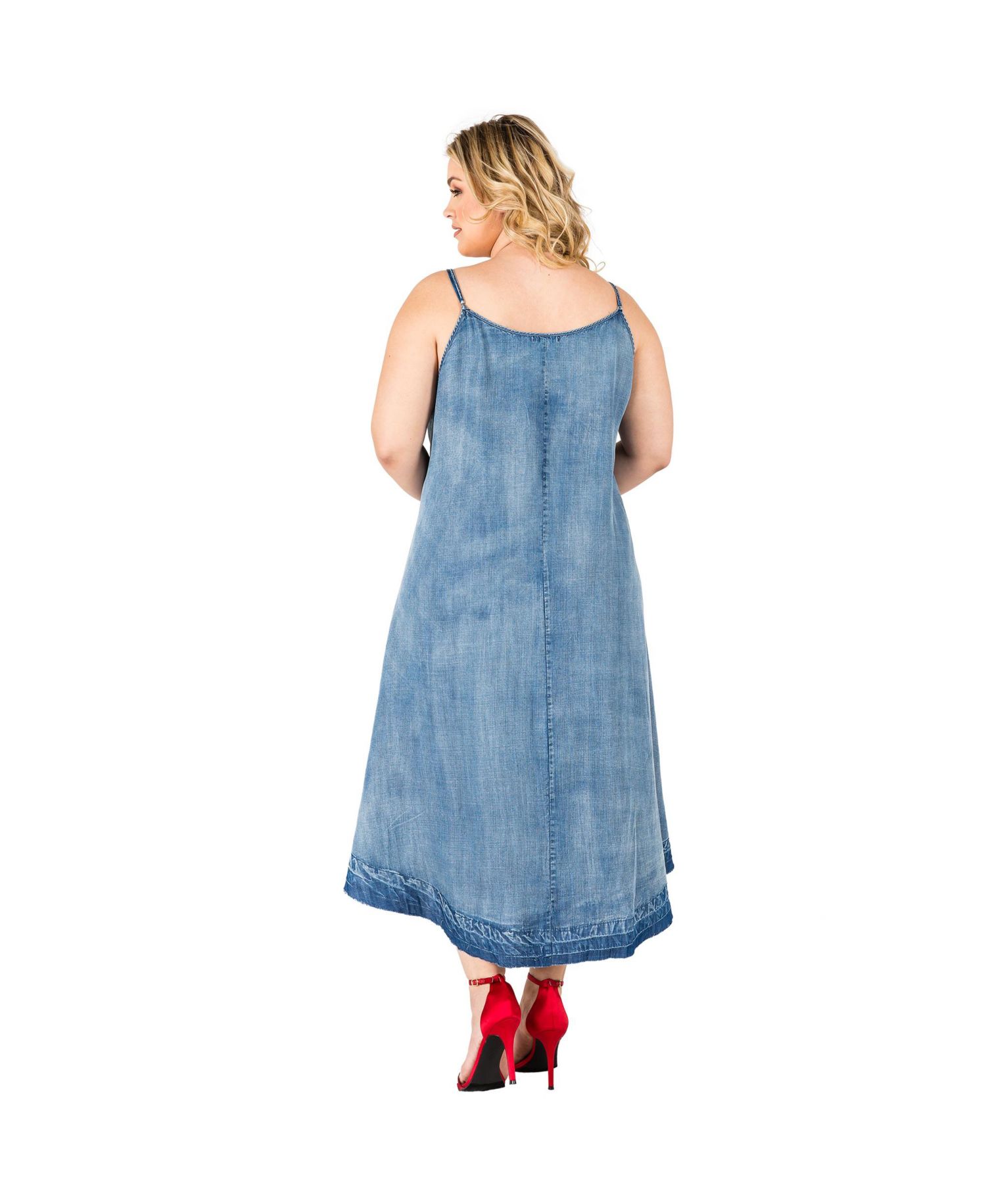 Plus Size Denim Tencel Raw Hem Maxi Slip Dress