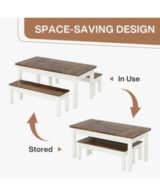 55-Inch 3-Piece Dining Table Set with 2 Benches, Rectangular Wood Table for Kitchen or Dining Room, Seats 4–6