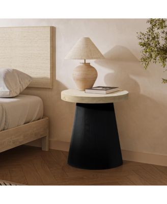 Light Wood Finish Top with Black Base Manufactured Wood Round Side Table
