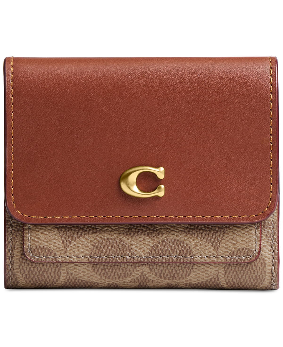 Coach Mila Small Flap Wallet in Signature Canvas - Brass/Tan Caramel