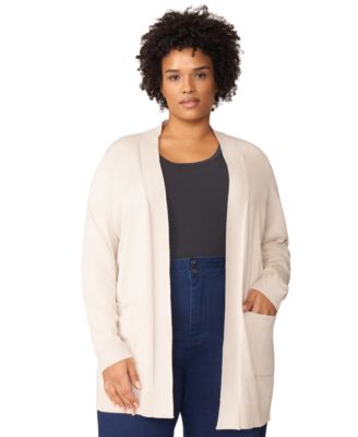 Women's Cable-Trim Open-Front Long Cardigan Sweater