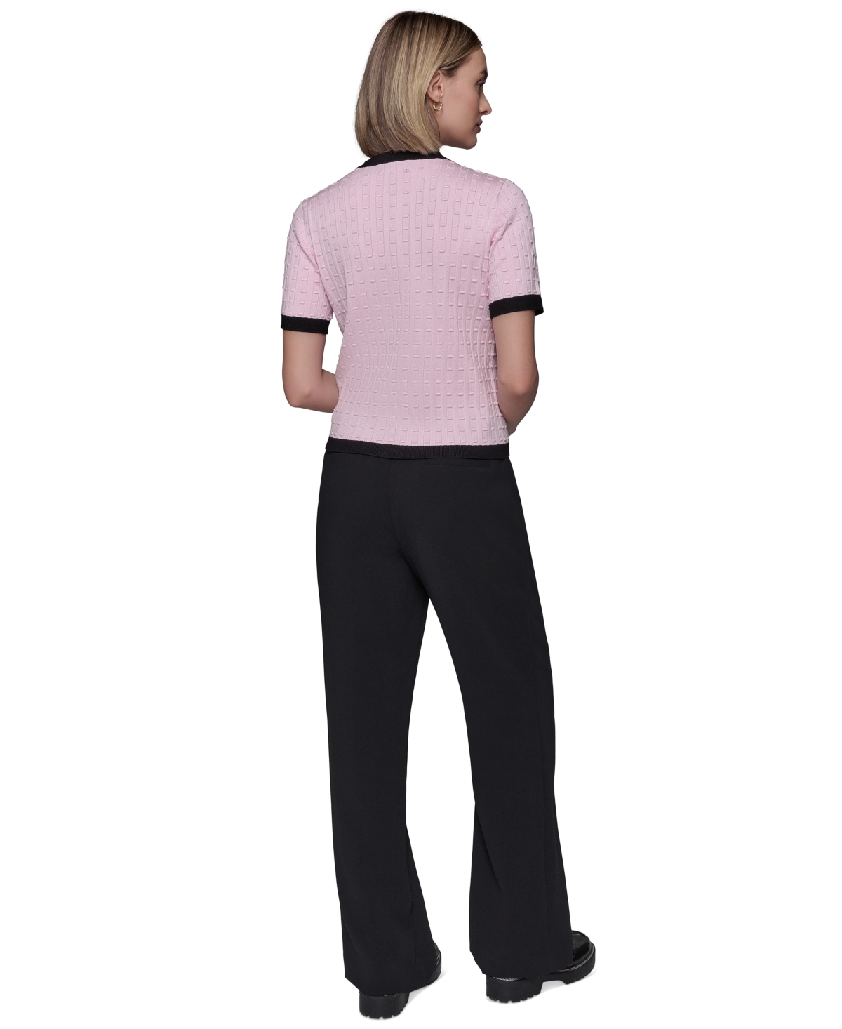 KARL LAGERFELD PETITE SHORT-SLEEVE TWO-POCKET CARDIGAN SWEATER 