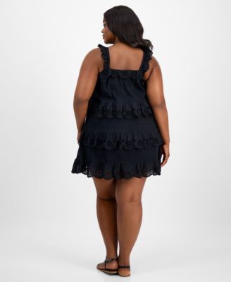 Trendy Plus Size Eyelet Cotton Sleeveless A-Line Dress, Exclusively at Macy's 