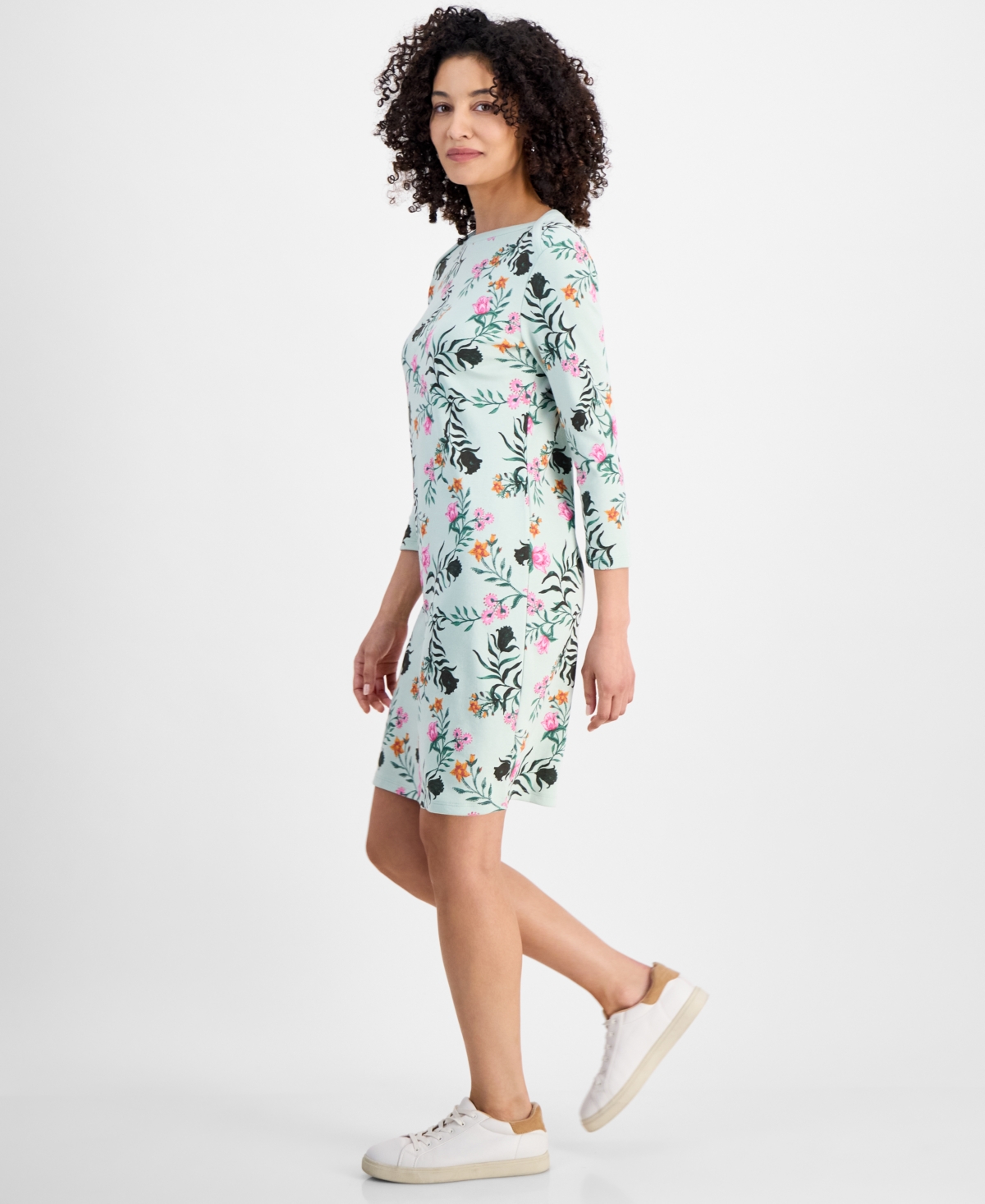 Style & Co Petite Cotton Boat-neck Dress, Exclusively At Macy's In Fauna Mint