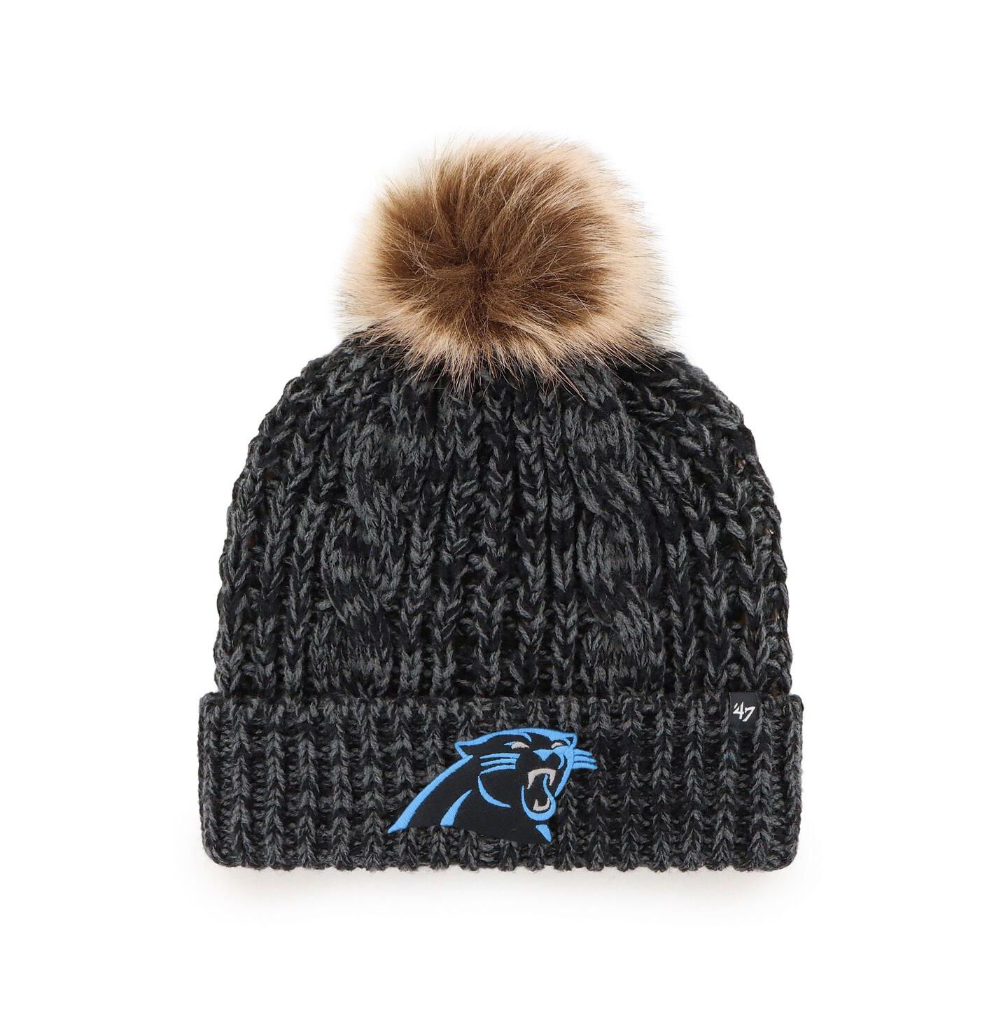 Женская шапка '47 Brand Black Carolina Panthers Meeko Cuffed with Pom Knit Hat — фото 1