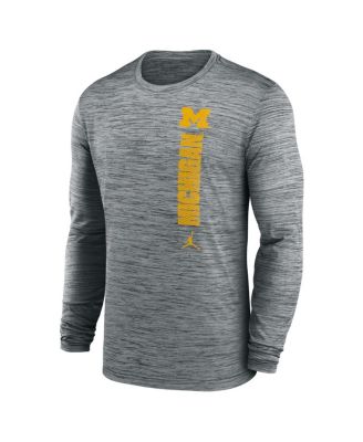 Men's Heather Gray Michigan Wolverines 2024 Sideline Velocity Performance Long Sleeve T-Shirt
