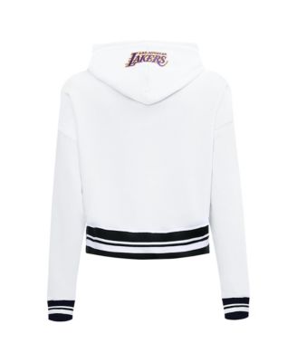 Women's White Los Angeles Lakers Script Tail Cropped Pullover Hoodie