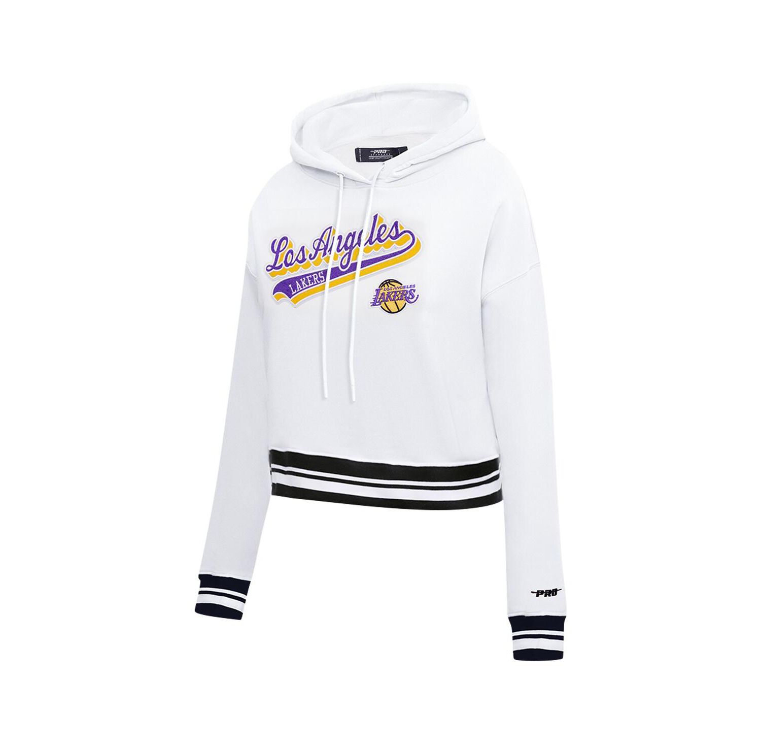 Women's White Los Angeles Lakers Script Tail Cropped Pullover Hoodie