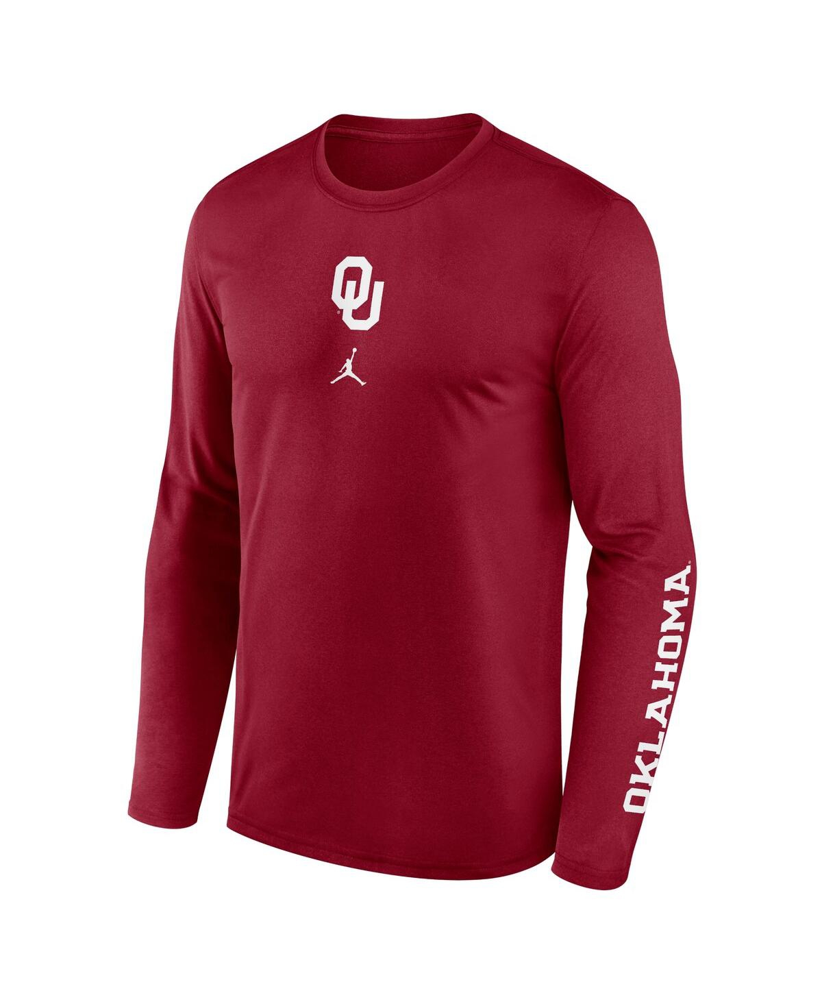 Jordan Men's Crimson Oklahoma Sooners Primetime Center Lockup Two-hit Legend Long Sleeve T-shirt In Red