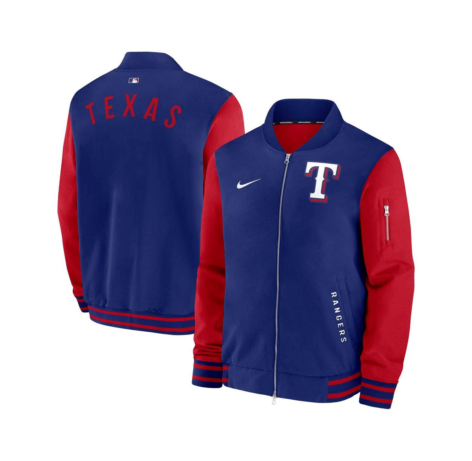 Men's Royal/Red Texas Rangers Authentic Collection Dugout Full-Zip Bomber Jacket