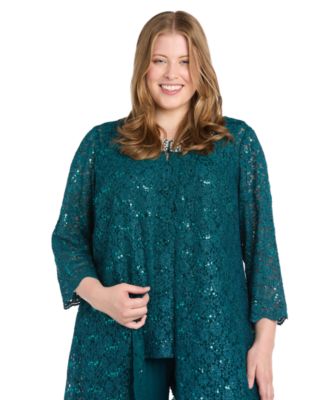 Plus Size 3-Pc. Embellished Jacket, Tank & Pants Set