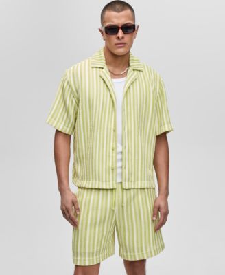 Mode of One - Men's Vertical-Stripe Camp Collar Shirt