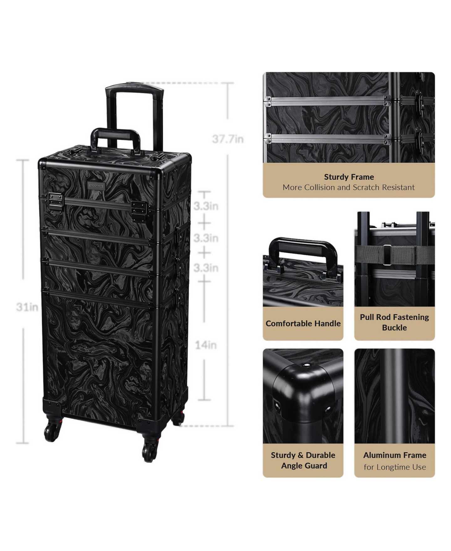 Сумка Byootique Rolling Makeup Train Case 4in1 Cosmetic Case, цвет: Чёрный — фото 3