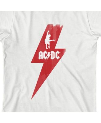 Boys ACDC Angus Young Silhouette in Red Lightning Bolt Youth White Short Sleeve Crew Neck Tee-XL
