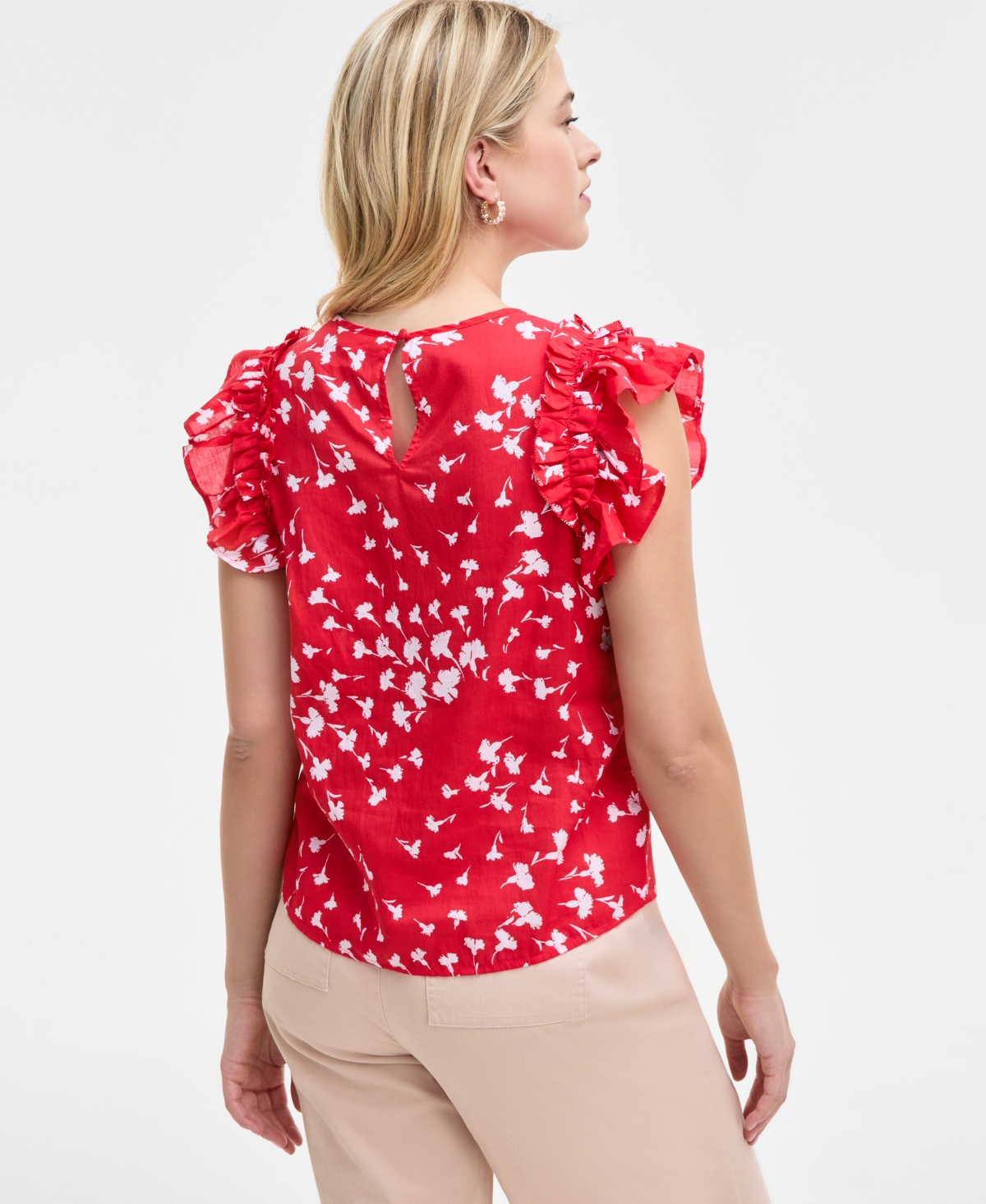 ON 34TH WOMEN'S RUFFLE SHORT-SLEEVE VOILE TOP, CREATED FOR MACY'S 