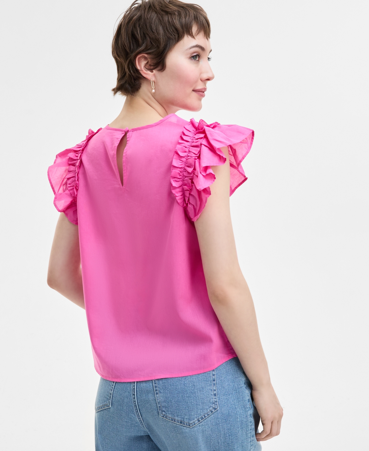 On 34th Women's Ruffle Short-sleeve Voile Top, Created For Macy's In Pink Dazzle