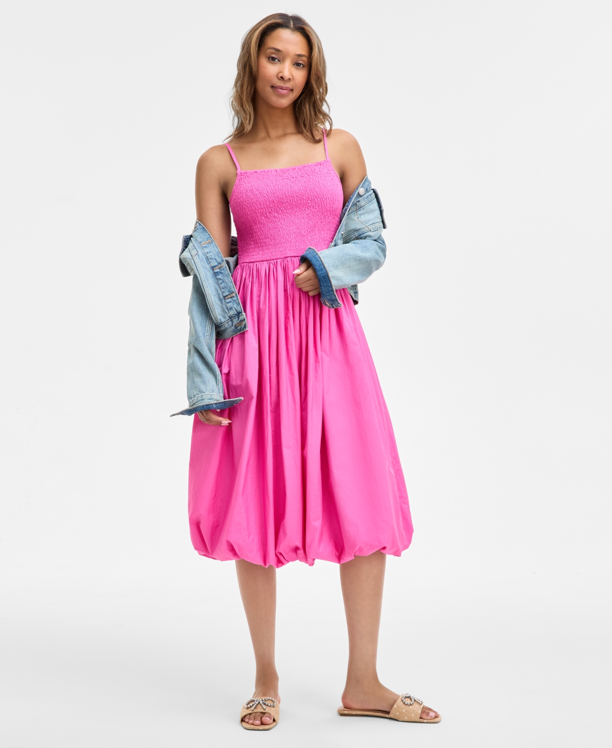 On 34th Women's Smocked Bubble-hem Midi Dress, Exclusively At Macy's In Pink Dazzle