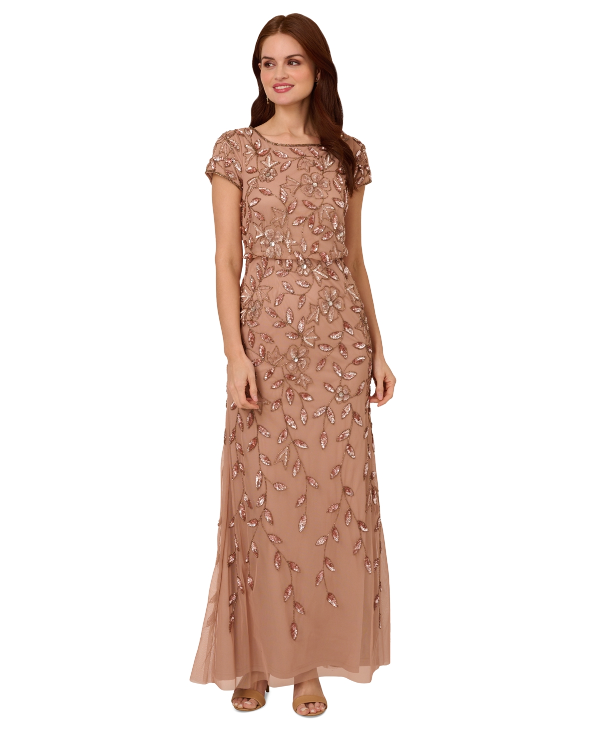 ADRIANNA PAPELL PLUS SIZE BOAT-NECK BEADED BLOUSON GOWN 