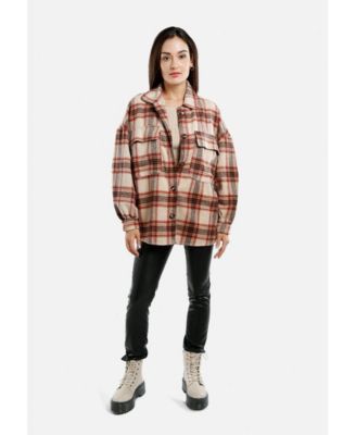 Long Sleeves Oversized Checkered Shacket