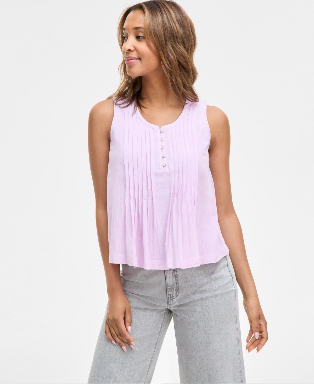 Women's Sleeveless Pleated Tank, Exclusively at Macy's - Orchid Bouquet