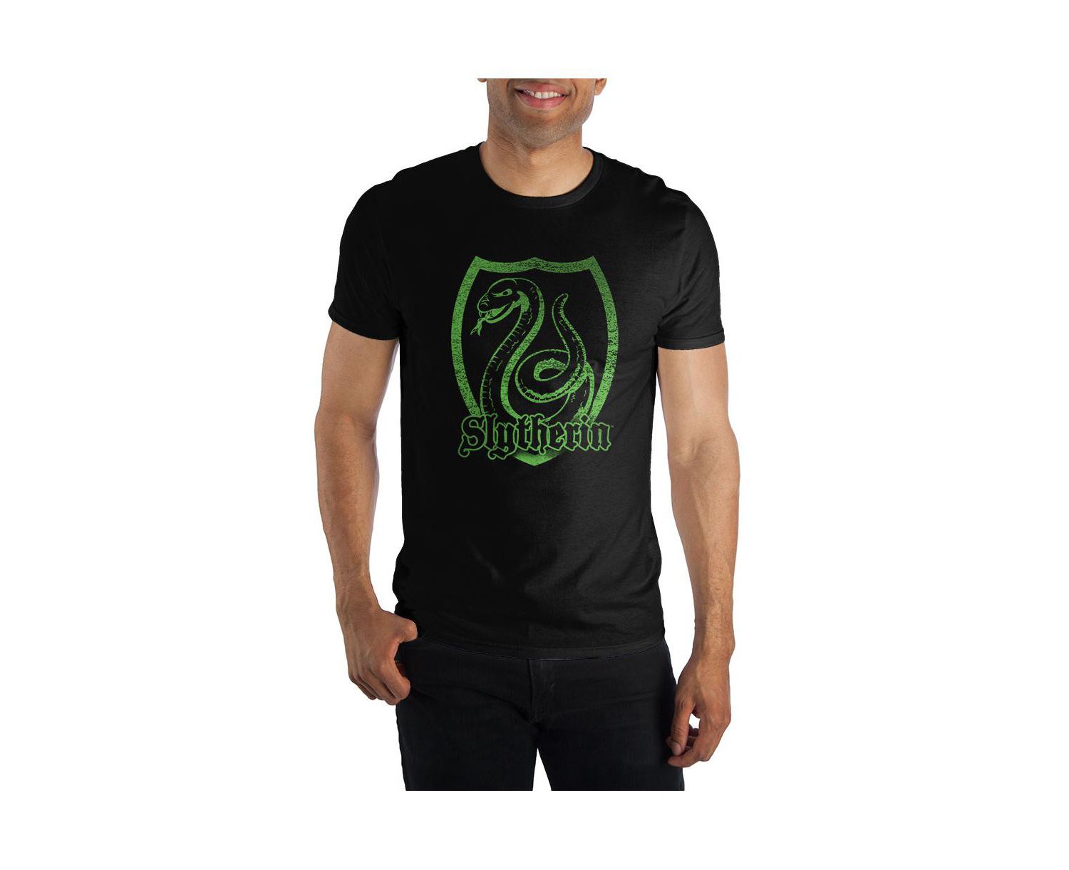 Men's Slytherin Logo Specialty Soft Hand Print Black Tee T-Shirt Shirt-3XLB