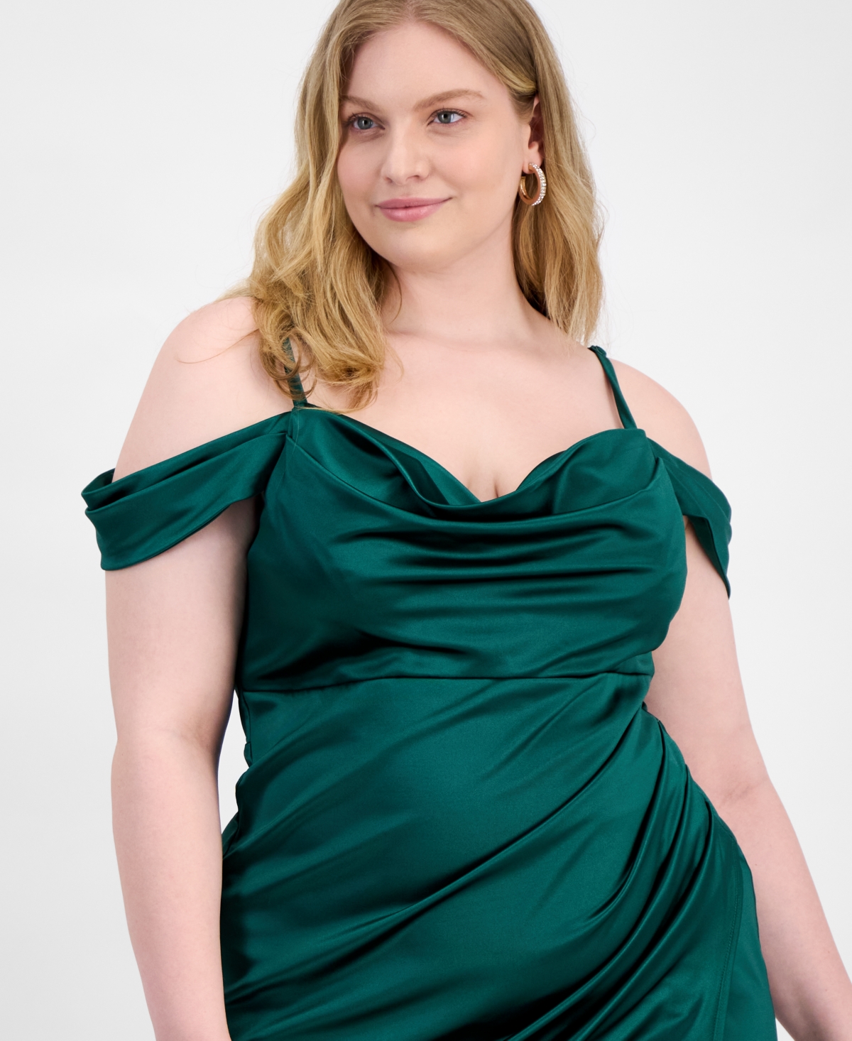 B Darlin Trendy Plus Size Off-shoulder Spaghetti-strap Dress In Green