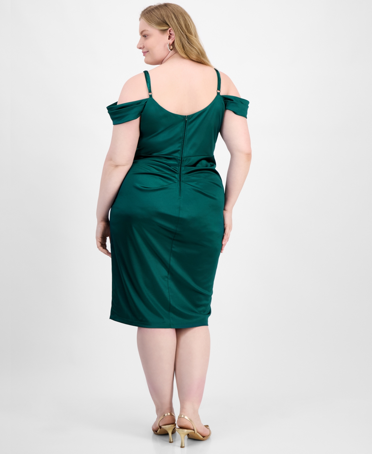 B Darlin Trendy Plus Size Off-shoulder Spaghetti-strap Dress In Green
