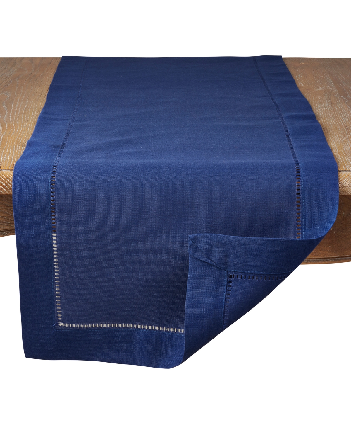Saro Lifestyle Hemstitched Border Table Runner, 16" X 54" In Navy Blue