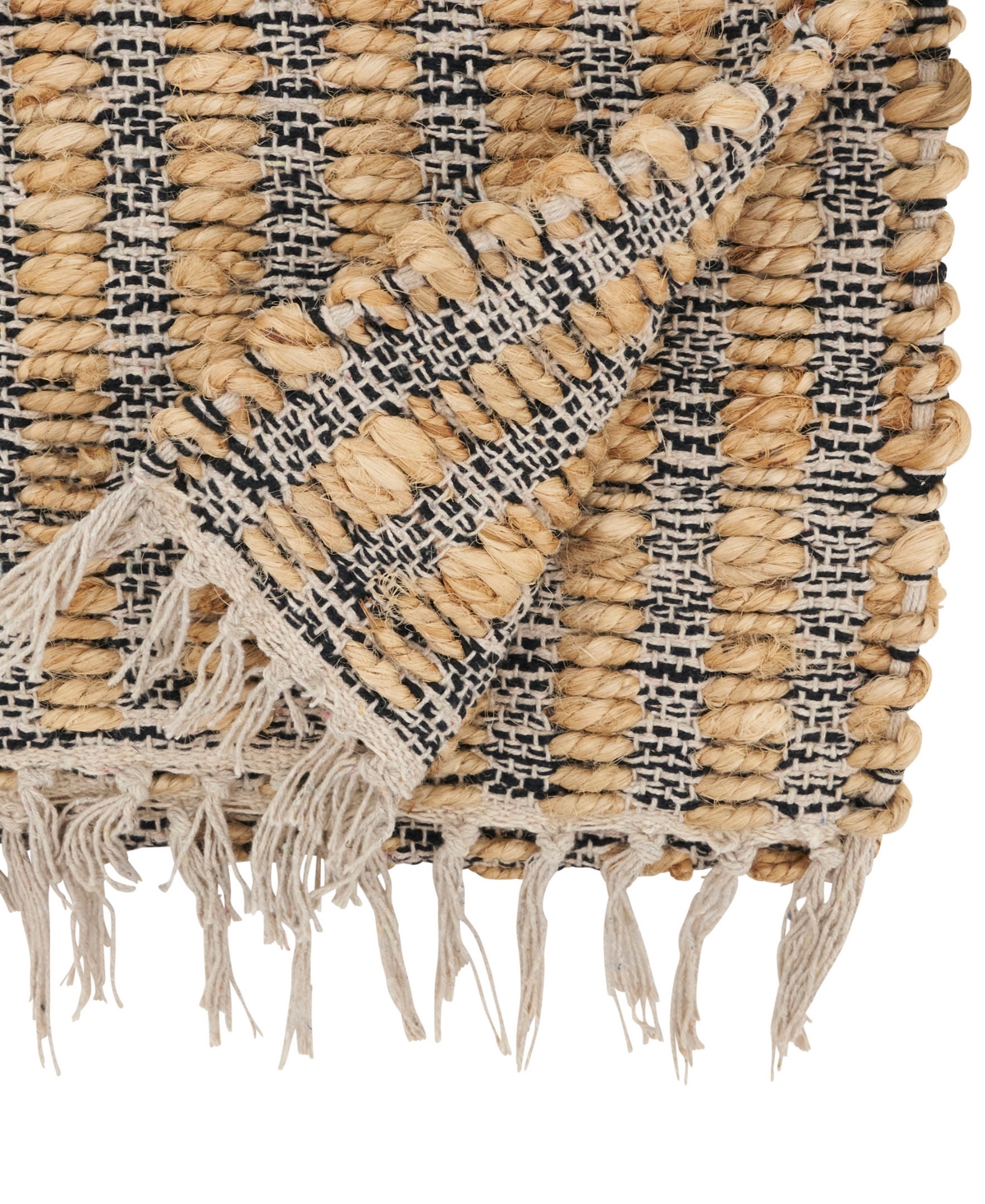 Saro Lifestyle Textured Bold Stripe Fringe Table Runner, 16" X 72" In Black,natural