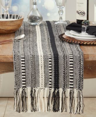 Fringe Detail Braided Stripe Table Runner, 14" x 72"