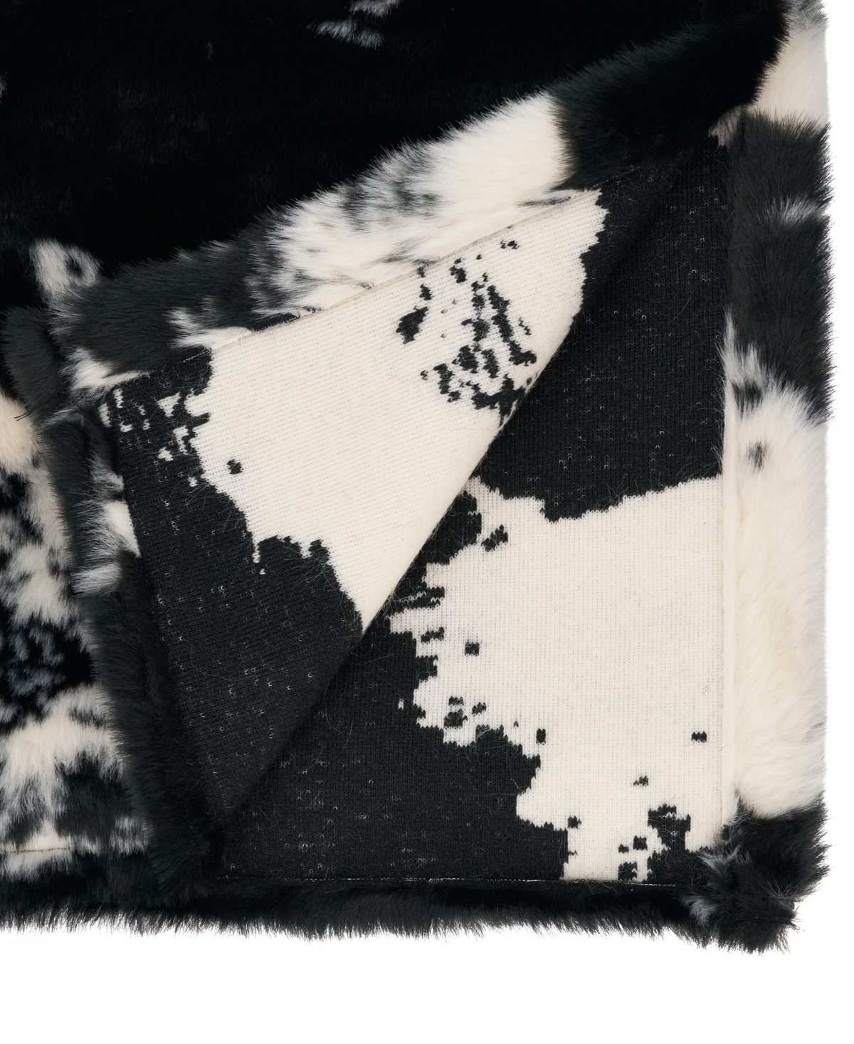 Saro Lifestyle Cow Hide Design Faux Fur Table Runner, 16" X 54" In Black