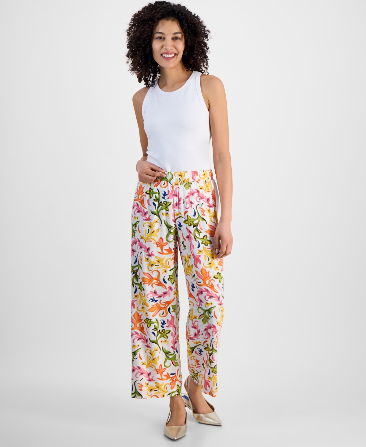 Jm Collection Petite Side-panel Printed Pull-on Pants, Exclusively At Macy's