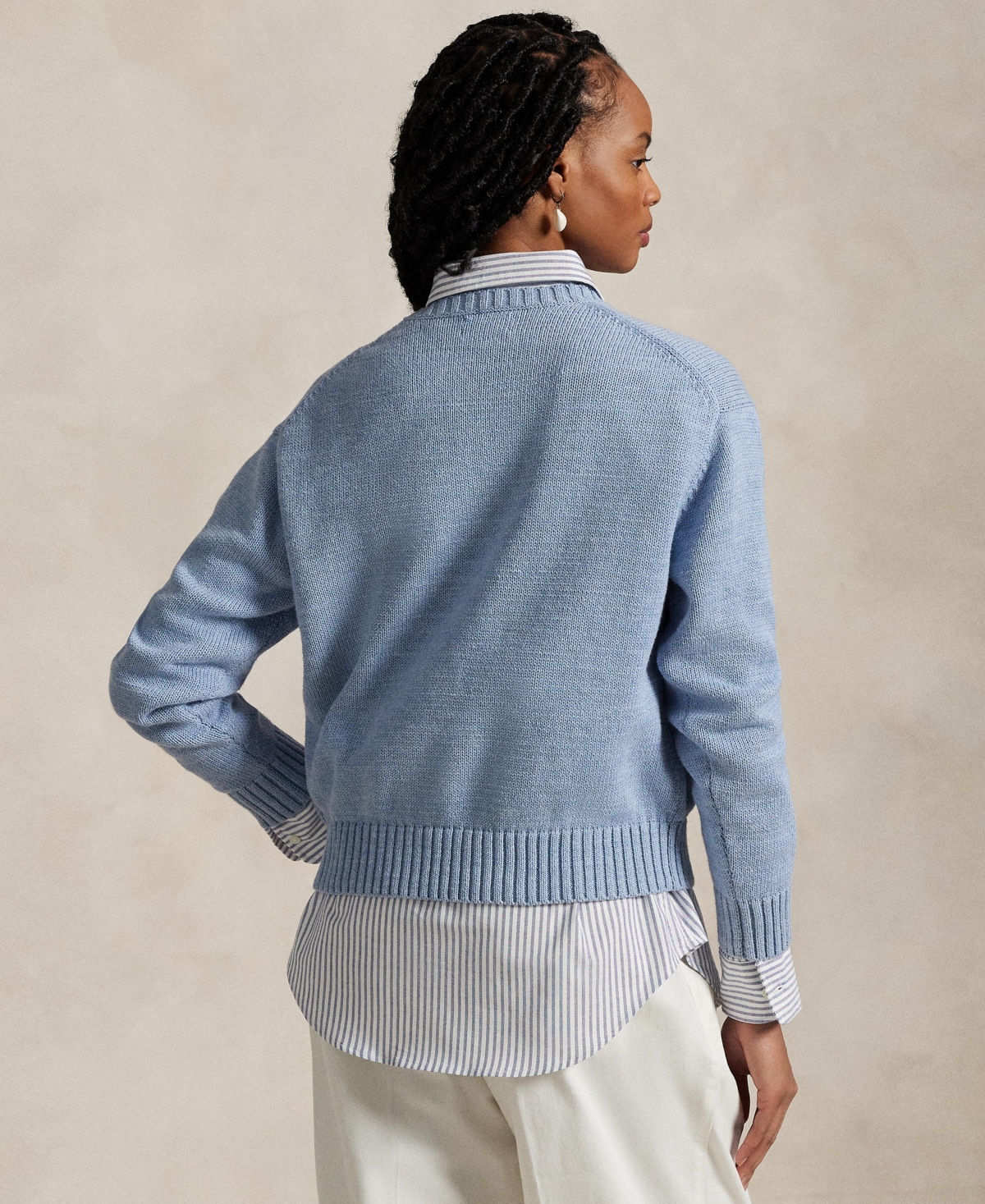 Shop Polo Ralph Lauren Women's Polo Bear Crewneck Sweater In Chambray Marl