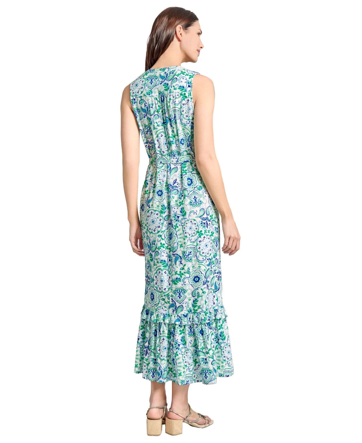 Shop Jones New York Women's Paisley-print Linen-blend Maxi Dress In Aqua Wave