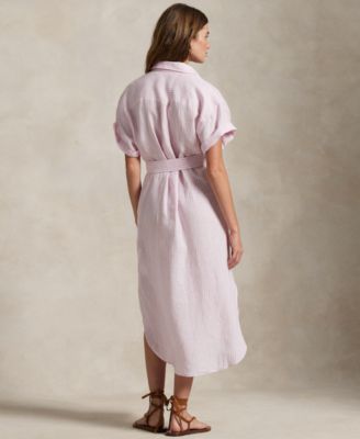 Women's Striped 100% Linen Short-Sleeve Shirtdress
