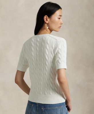 Women's Cable-Knit Cotton Short-Sleeve Cardigan