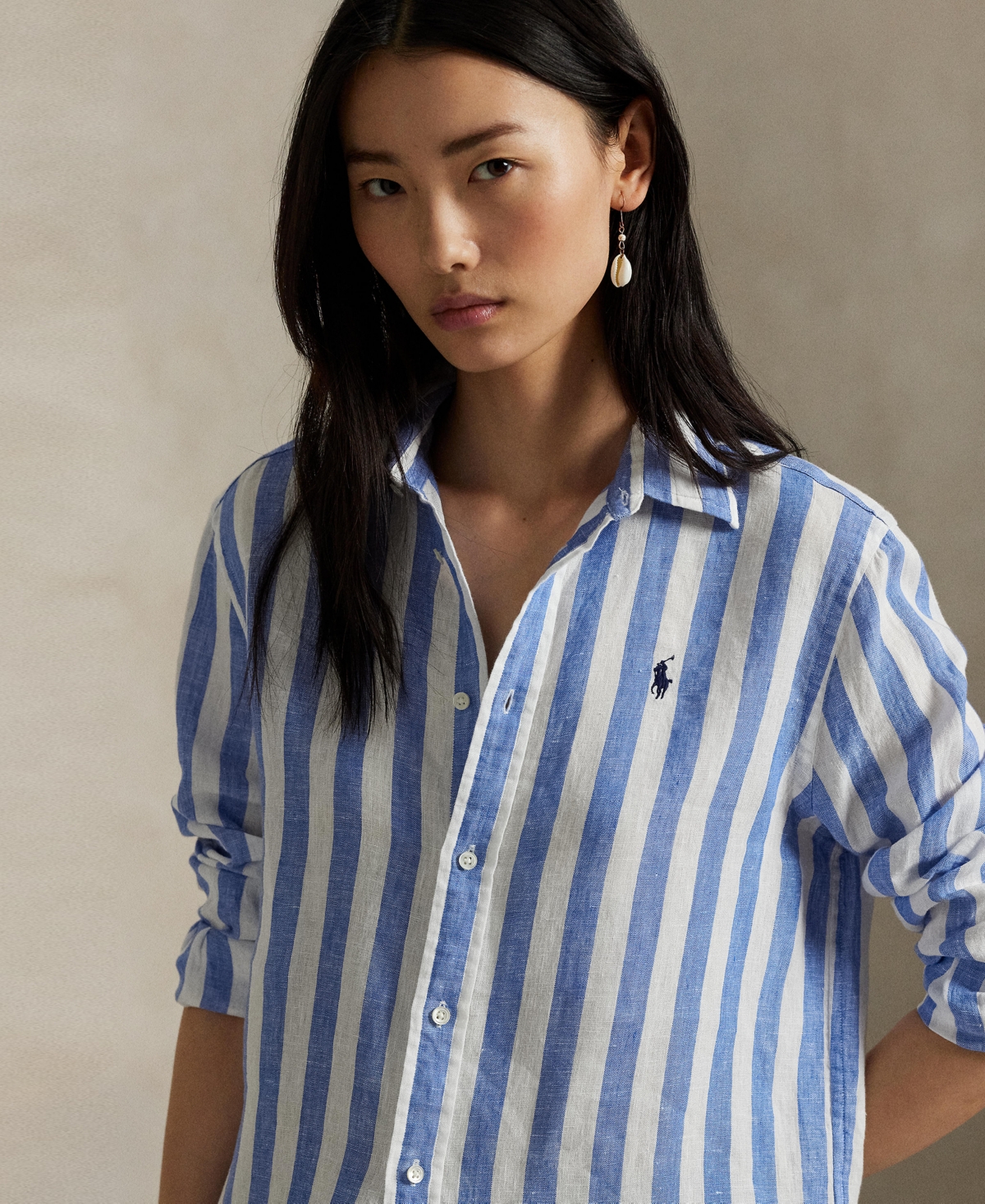Polo Ralph Lauren Classic Fit Stripe Linen Button-up Shirt In Blue,white