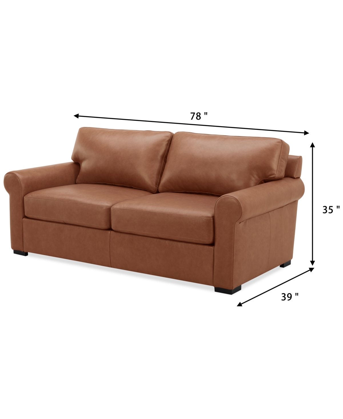 Macy's Radley 74" Leather Roll Arm Apartment Sofa, Exclusively At  In Light Tan