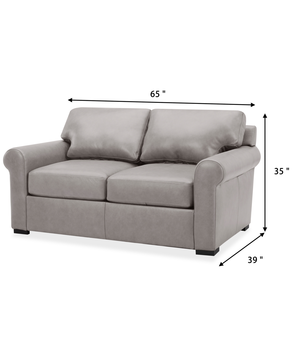 Macy's Radley 61" Leather Roll Arm Loveseat, Exclusively At  In Ash
